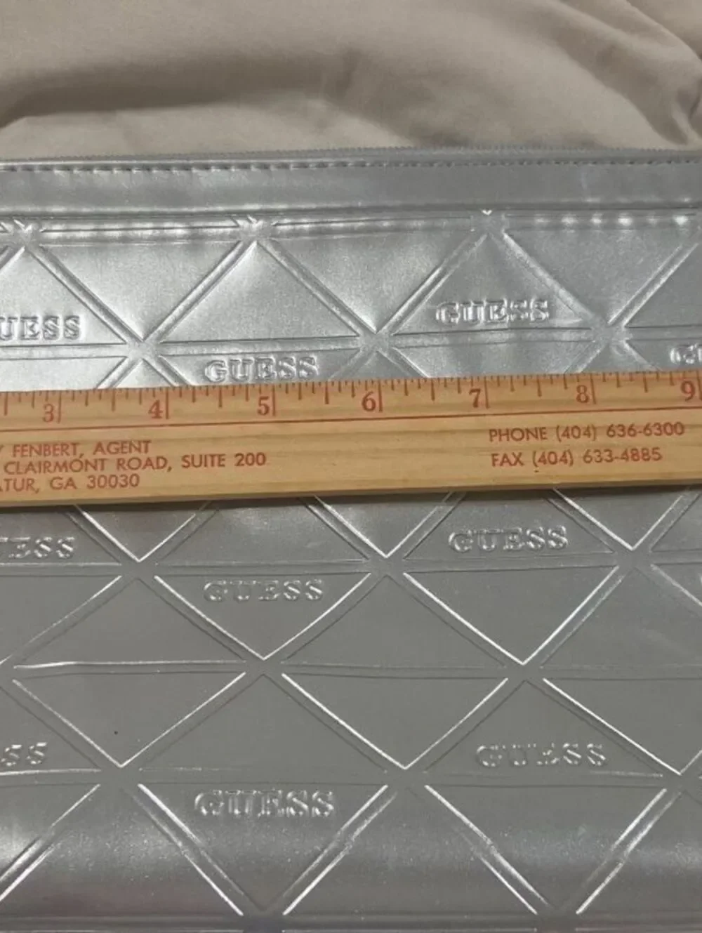Guess Silver Embossed Logo Cosmetic Bag